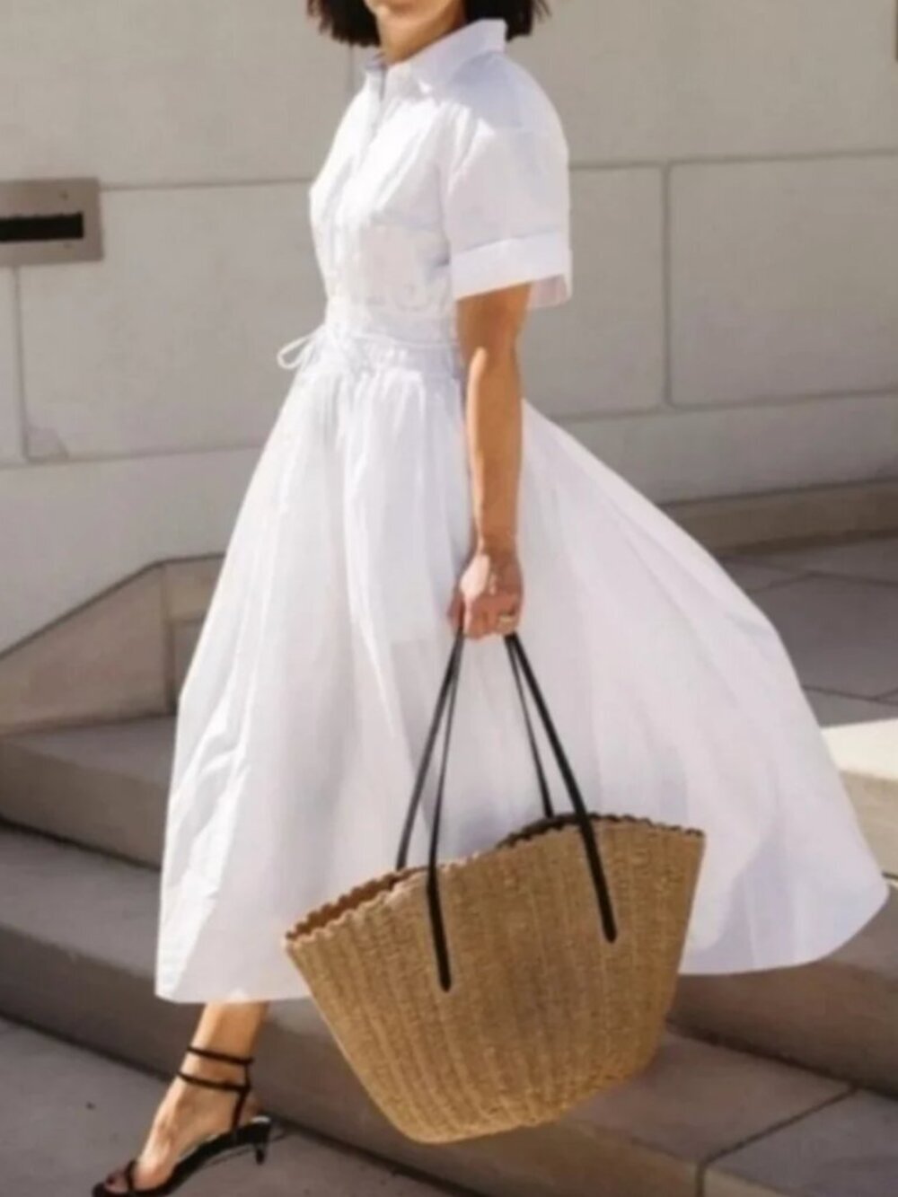 J. Crew Elena Shirtdress Cotton Poplin Drawstring Waist A-Line Midi White NWT 6